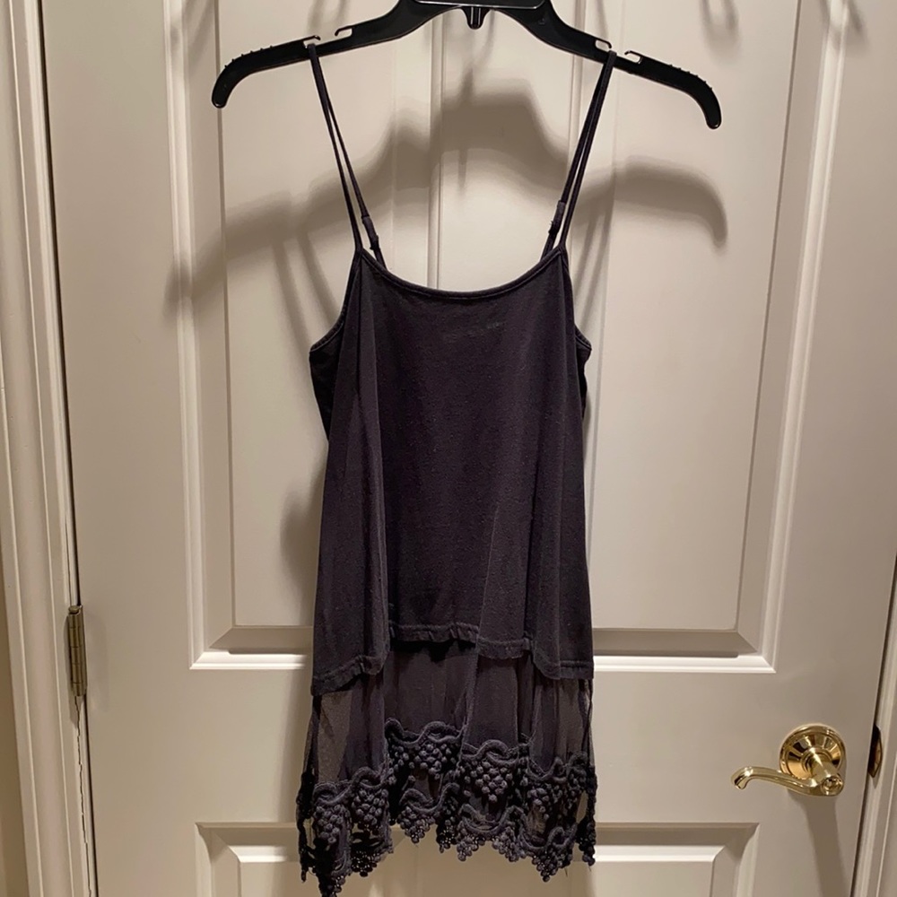 black tank with lace on bottom, size medium. winter lemon